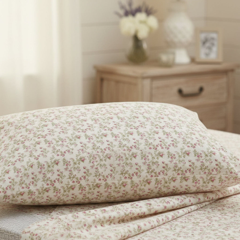 DaDa Bedding Collection Romantic Coquette Sheet Set - 100% Cotton [ Poplin Cotton ] Floral Fitted & Flat Sheets with Pillowcases - Deep Pocket Design - Soft, Breathable, Wrinkle-Resistant