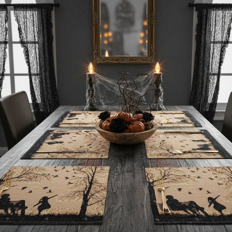 DaDalogy Bedding Set of 4 Pieces Autumn Birds Blessing Tapestry Dining Placemats 13” x 19” (Halloween)