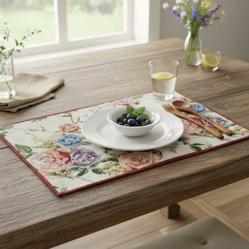 DaDa Bedding Set of 4-Pieces Vintage Romantic Roses Lovely Pink Floral Tapestry Placemats 13” x 19” (879)