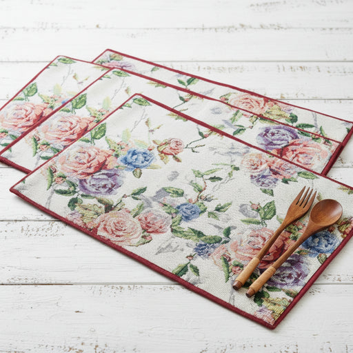 floral roses tapestry placemat set pf 4 