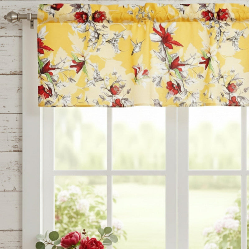 DaDa Bedding Floral Sunshine Yellow Hummingbirds Window Curtain Valance - 18" x 52" (JHW-925)