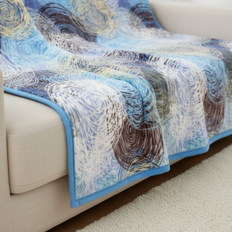 DaDa Bedding Swirly Navy Blue Lagoon Abstract Mink Flannel Fleece Throw Blanket (XY9897)