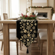 deer festive black and gold tapestry table runner merry christmas