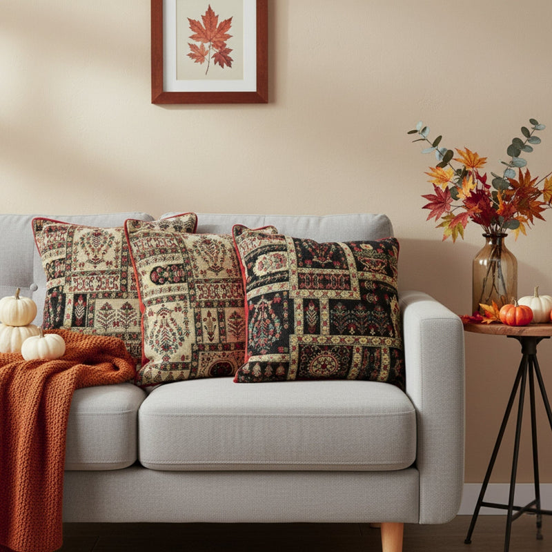 DaDalogy Bedding Dark Noir Botanical Mughal Floral Vintage Fleur Tapestry Throw Pillow Covers 16" (18197)