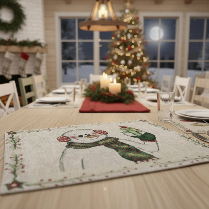DaDa Bedding Set of 4-Pieces Magical Snowman Holiday Tapestry Placemats 13” x 19” (9733)