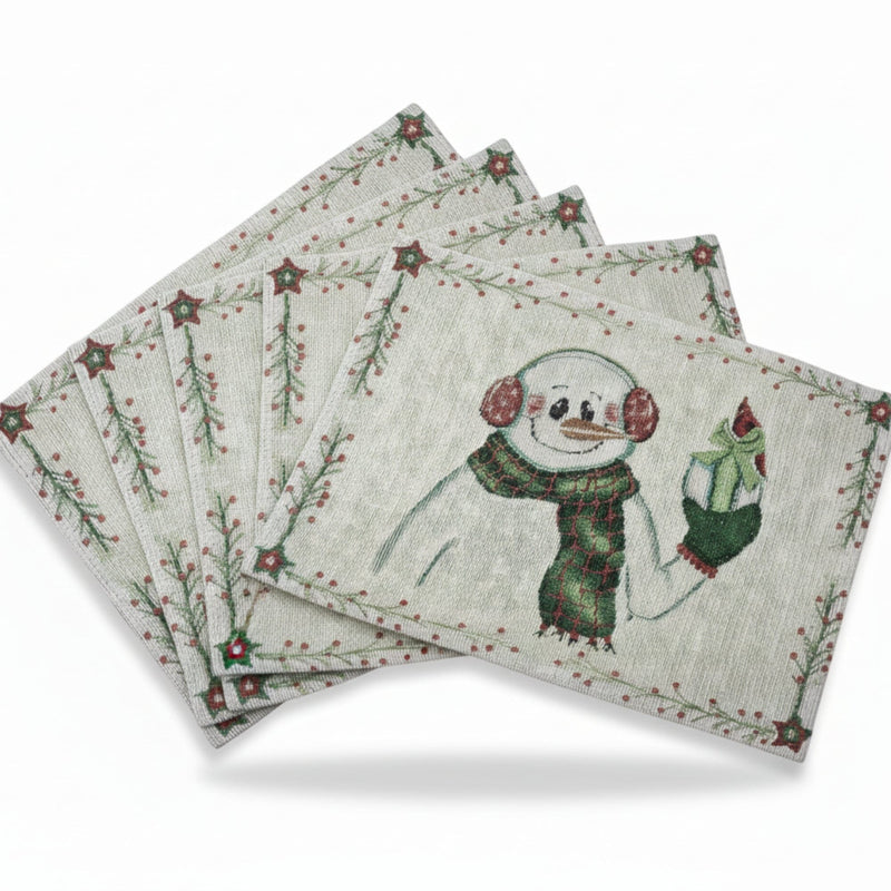 DaDa Bedding Set of 4-Pieces Magical Snowman Holiday Tapestry Placemats 13” x 19” (9733)
