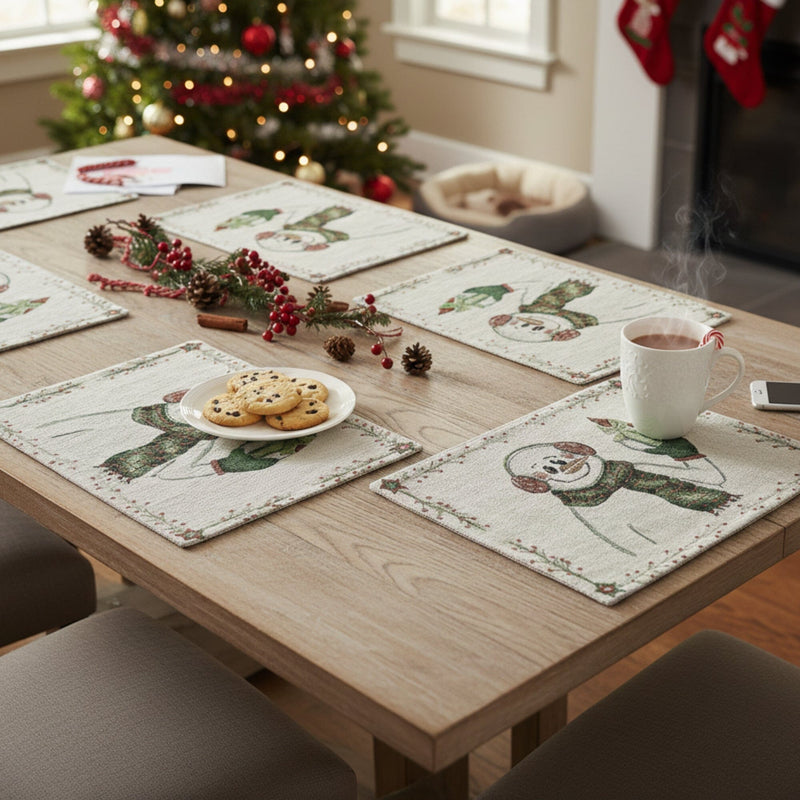 DaDa Bedding Set of 4-Pieces Magical Snowman Holiday Tapestry Placemats 13” x 19” (9733)