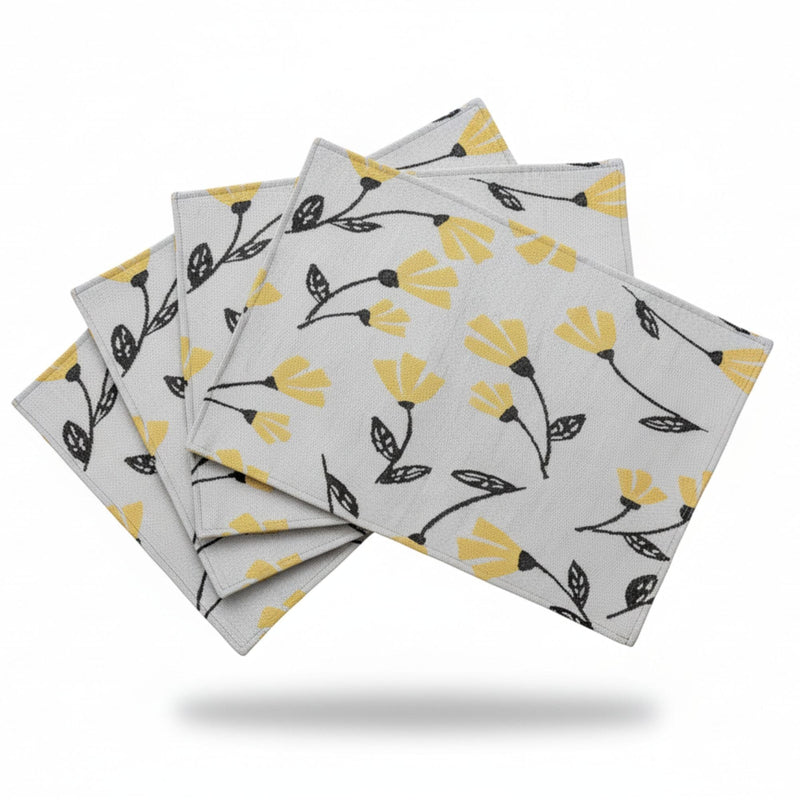DaDa Bedding Set of 4-Pieces Sunshine Yellow Fleur Spring Tapestry Dining Table Placemats 13” x 19” (18112)