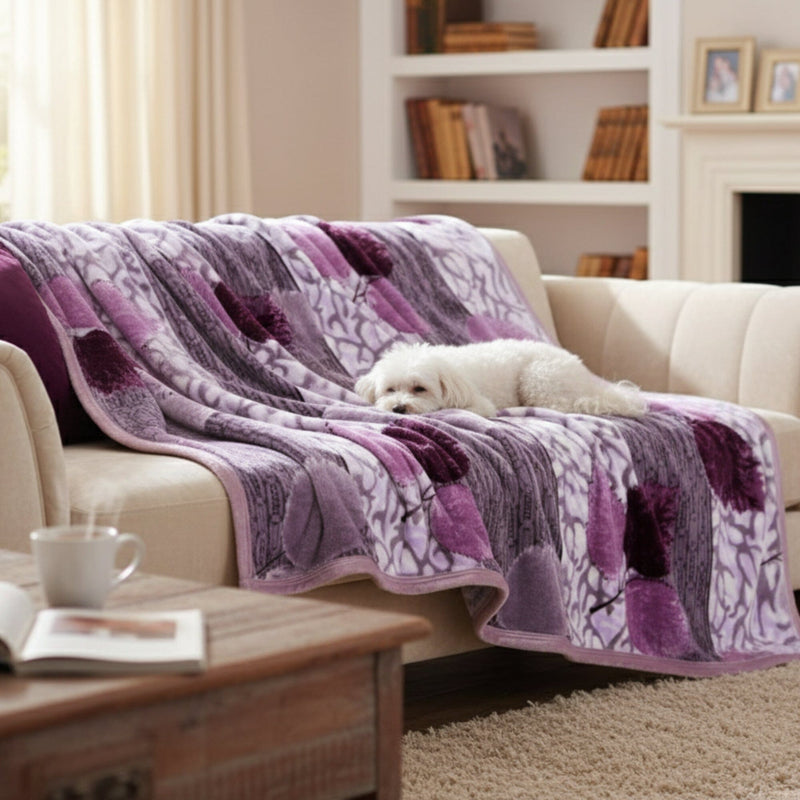 DaDa Bedding Orchid Blossoms Striped Floral Lavender Plush Fleece Flannel Throw Blanket (XY9833)