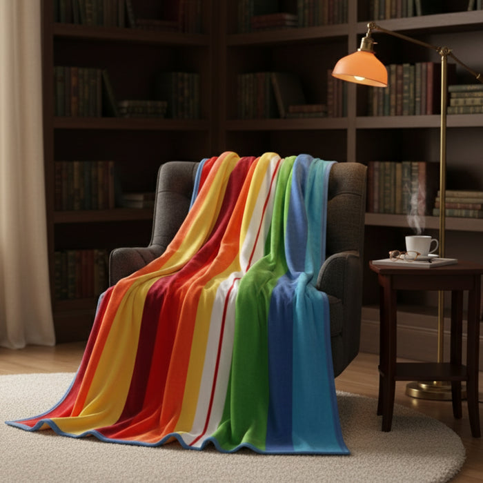 DaDa Bedding Colorful Striped Rainbow Reversible Plush Luxe Flannel Fleece Throw Blanket (XY9867)