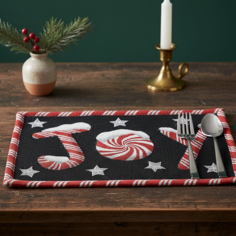 DaDa Bedding Set of 4-Pieces Peppermint Joy Holiday Tapestry Placemats 13” x 19” (12904)