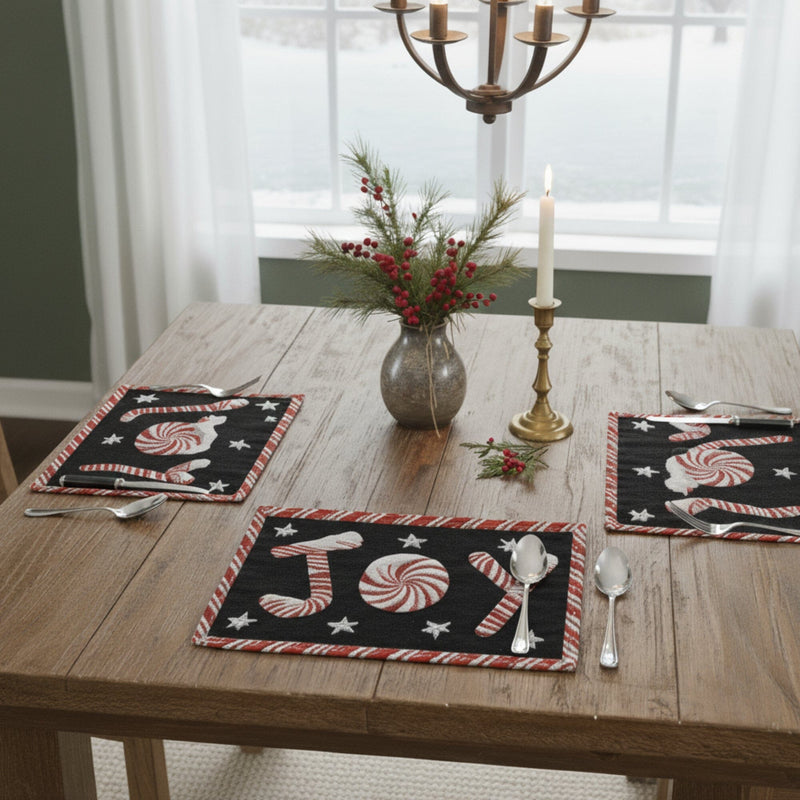 DaDa Bedding Set of 4-Pieces Peppermint Joy Holiday Tapestry Placemats 13” x 19” (12904)