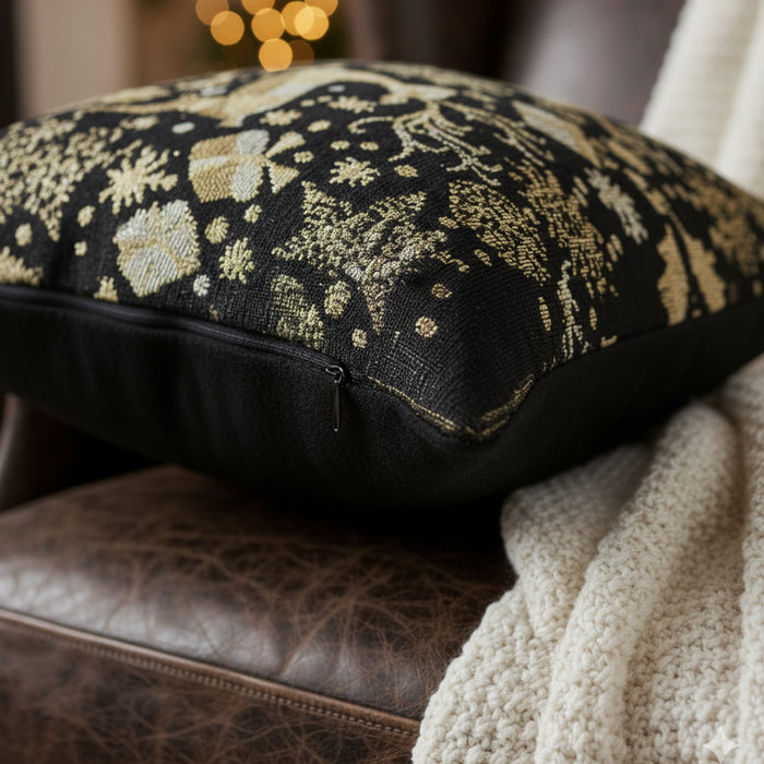 DaDa Bedding Magical Golden Reindeer Woven Tapestry Throw Pillow Covers 16" x 16"