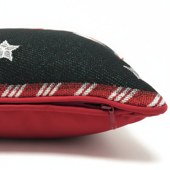 DaDa Bedding Peppermint Joy Stars Red Black Tapestry Throw Pillow Cover - 16” x 16” (12904)