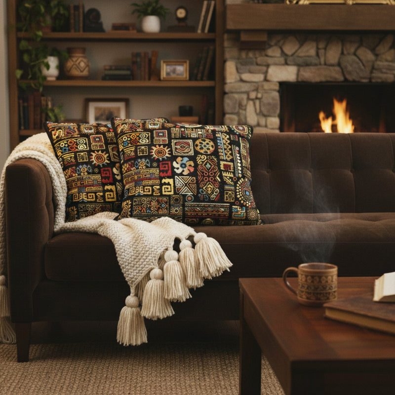 DaDa Bedding Ethnic Ornaments Geometric Black Tapestry Throw Pillow Covers 16" (18118)