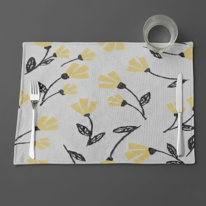 DaDa Bedding Set of 4-Pieces Sunshine Yellow Fleur Spring Tapestry Dining Table Placemats 13” x 19” (18112)