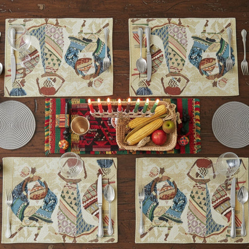 DaDa Bedding Set Of 4 Dancing African Women Kwanzaa Tapestry Placemats – Abstract, Multi-Color, Rectangular, 13x19 In