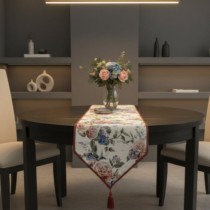 DaDa Bedding Vintage Romantic Roses Lovely Pink Floral Woven Tapestry Dining Table Runner (879)