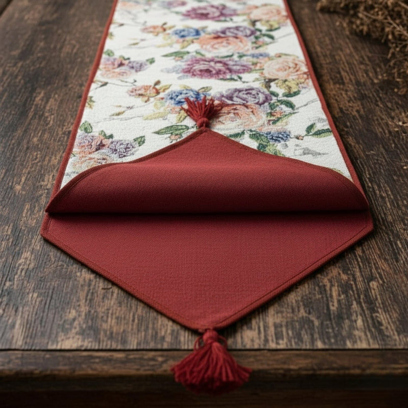 DaDa Bedding Vintage Romantic Roses Lovely Pink Floral Woven Tapestry Dining Table Runner (879)