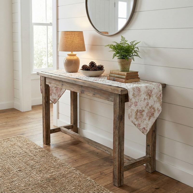 DaDa Bedding Hint of Mint Cottage Floral Roses Quilted Cotton Dining Table Runner (3036)