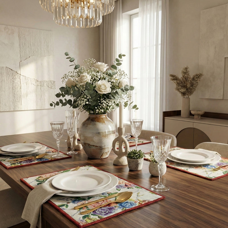 DaDa Bedding Set of 4-Pieces Vintage Romantic Roses Lovely Pink Floral Tapestry Placemats 13” x 19” (879)