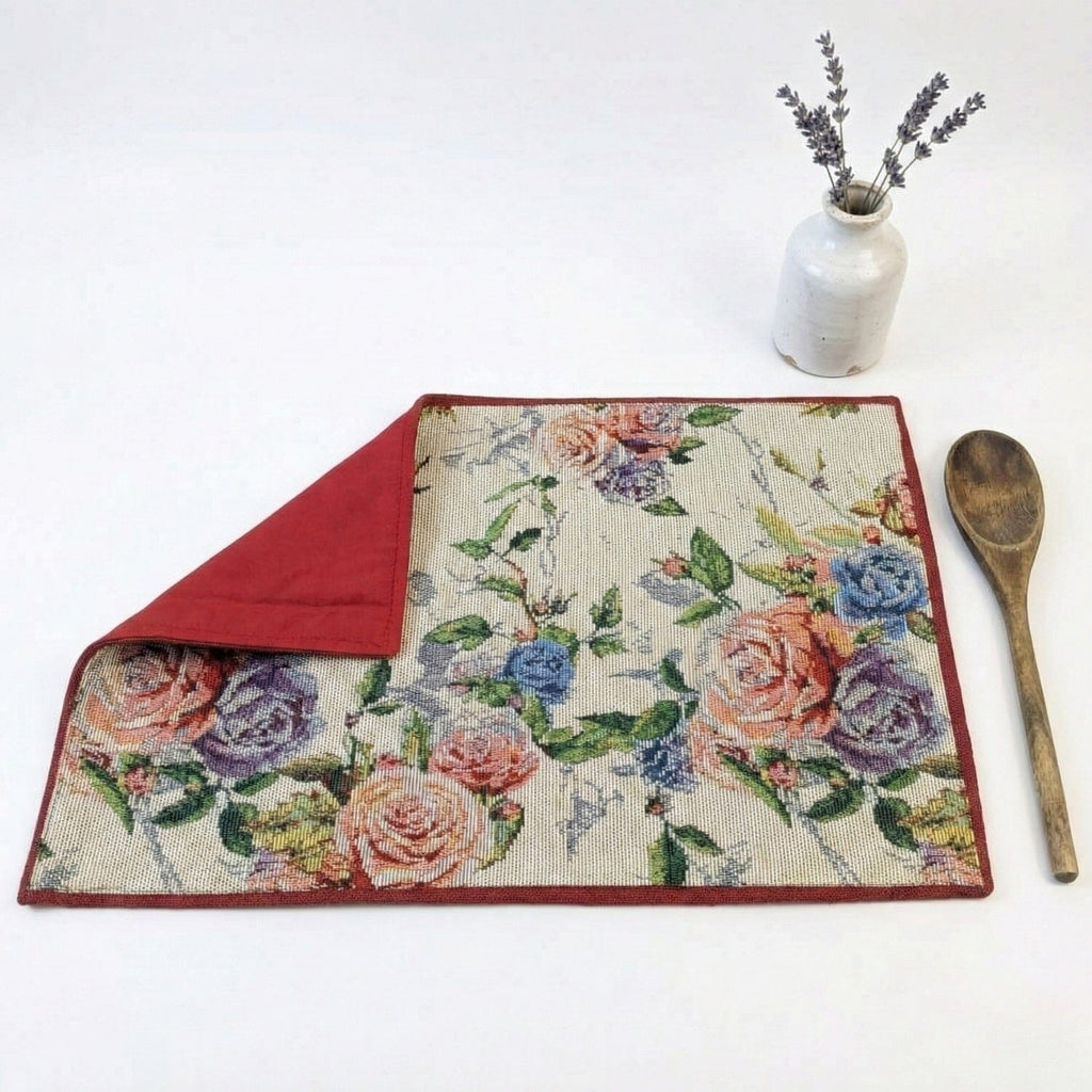 DaDa Bedding Set of 4-Pieces Vintage Romantic Roses Lovely Pink Floral Tapestry Placemats 13” x 19” (879)