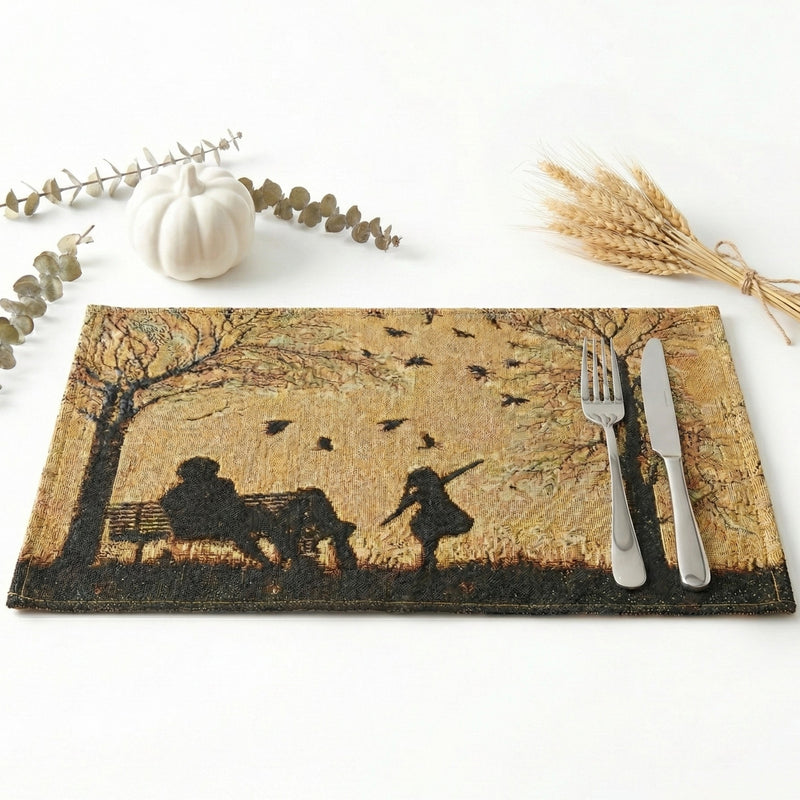 DaDalogy Bedding Set of 4 Pieces Autumn Birds Blessing Tapestry Dining Placemats 13” x 19” (Thanksgiving)