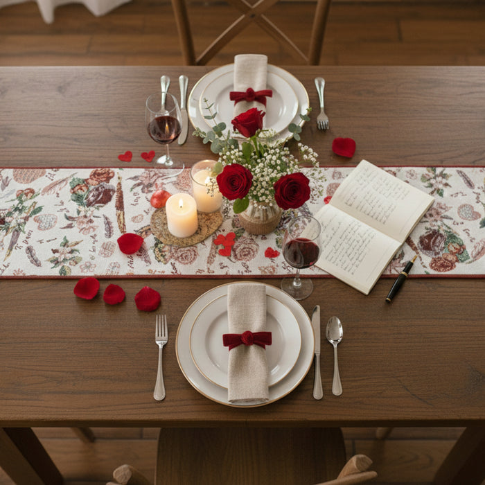 DaDa Bedding Sweet Heart Love Notes Pink Floral Woven Tapestry Dining Table Runner (18273)