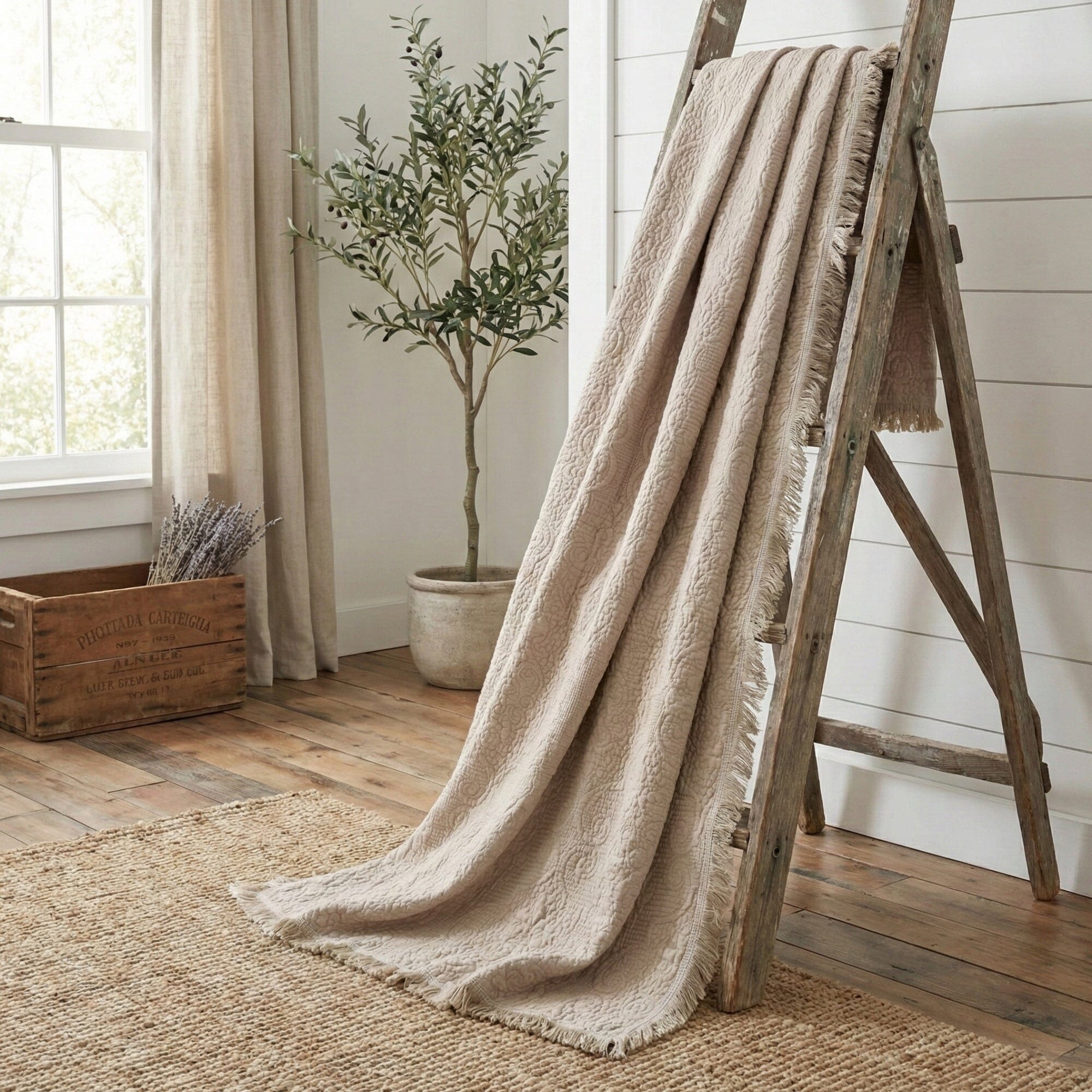 DaDa Bedding Elegant Fringed Cotton Quilted Throw Blanket
