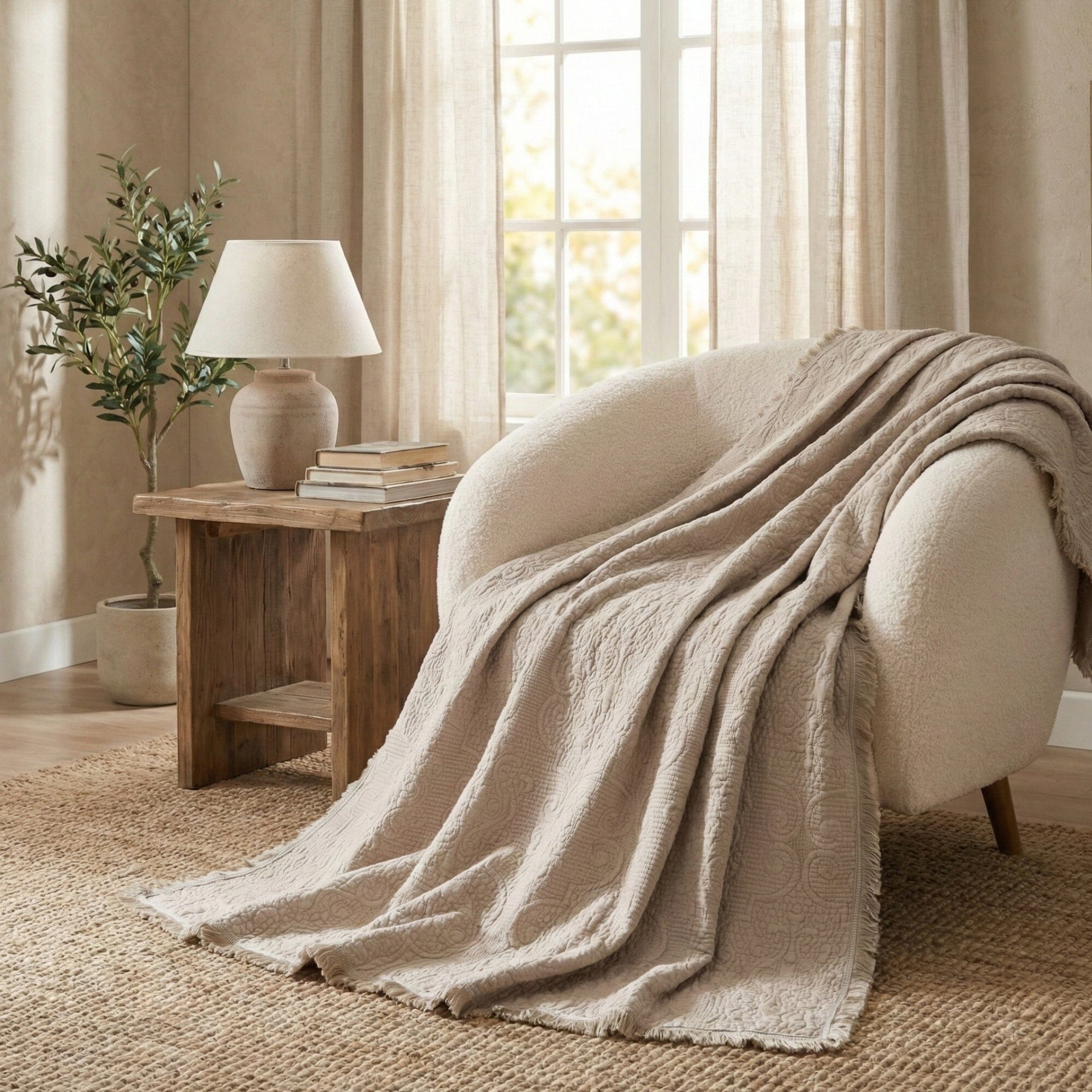 DaDa Bedding Elegant Fringed Cotton Quilted Throw Blanket