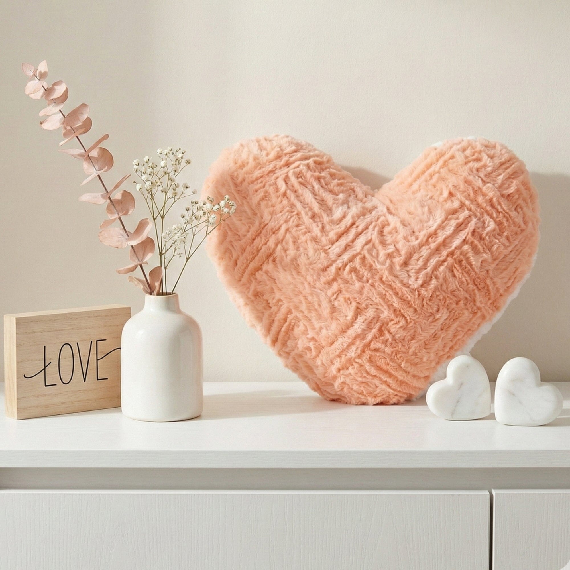 DaDa Bedding Heart Shaped Pillow Coral Peach Pink Faux Fur & Sherpa Soft Decorative Throw Pillow - 14x16 inches Coral Peach for Valentine's Day or Any Special Occasion