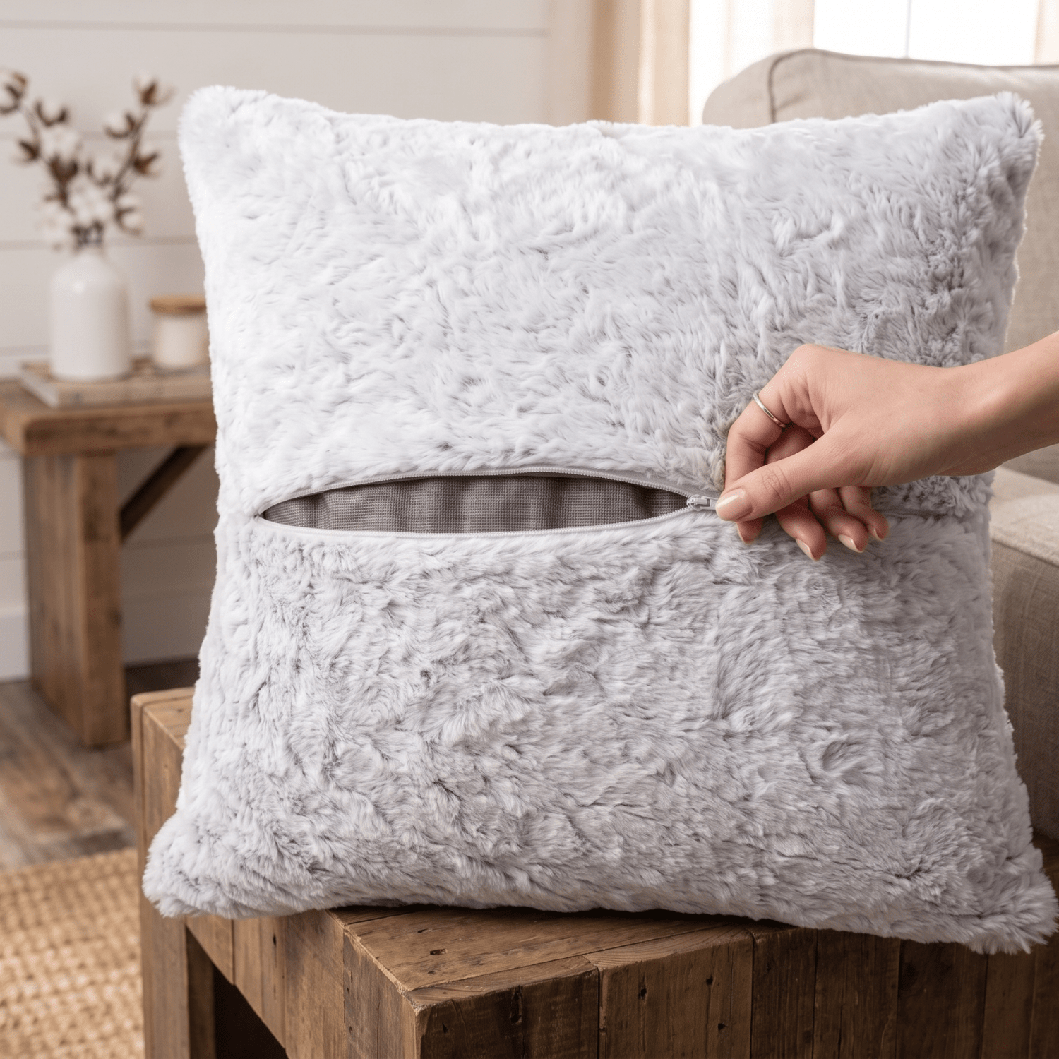 DaDalogy Bedding Dreamy Milky Way White & Purple Embossed Faux Fur Euro Throw Pillow Cover (M3395)