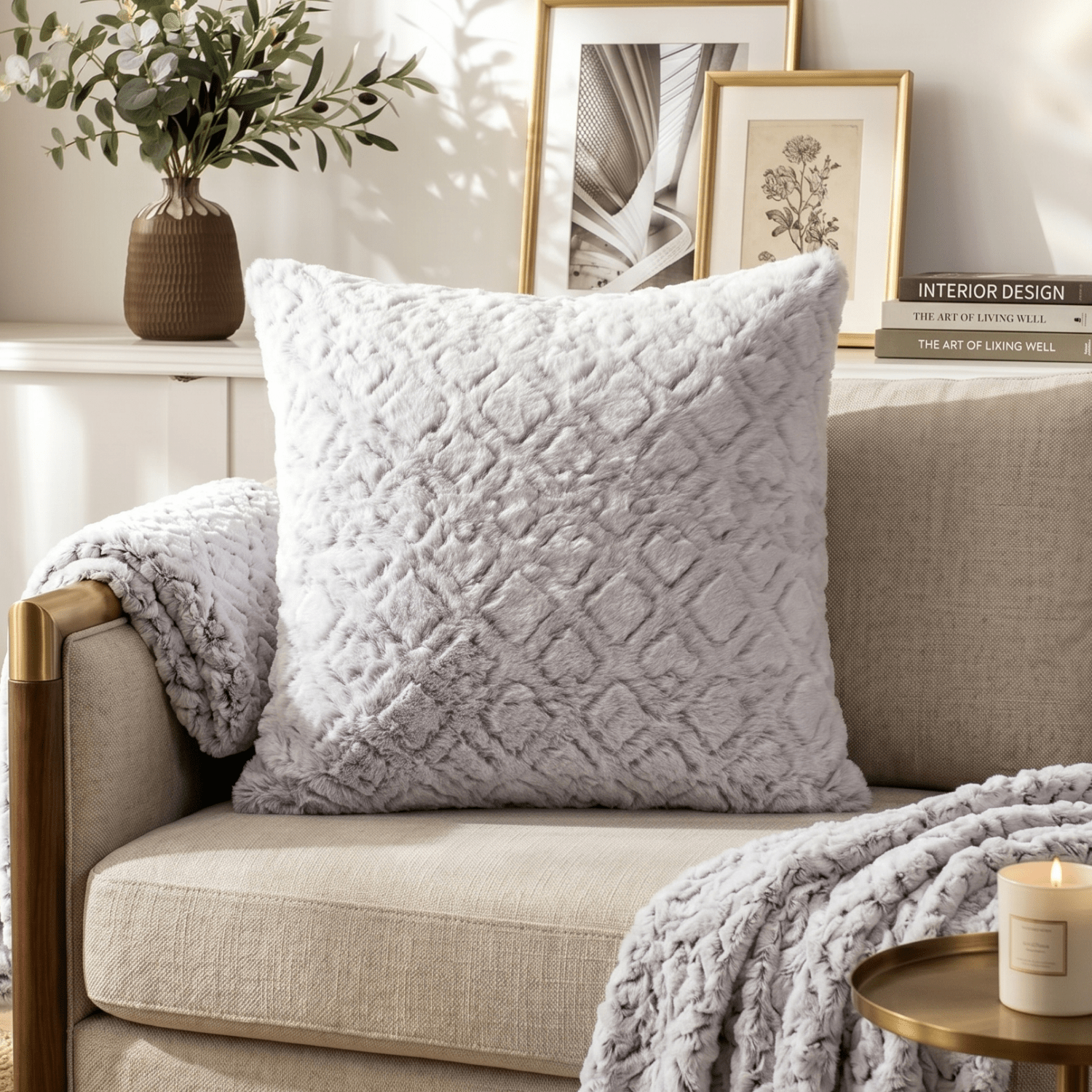 DaDalogy Bedding Dreamy Milky Way White & Purple Embossed Faux Fur Euro Throw Pillow Cover (M3395)