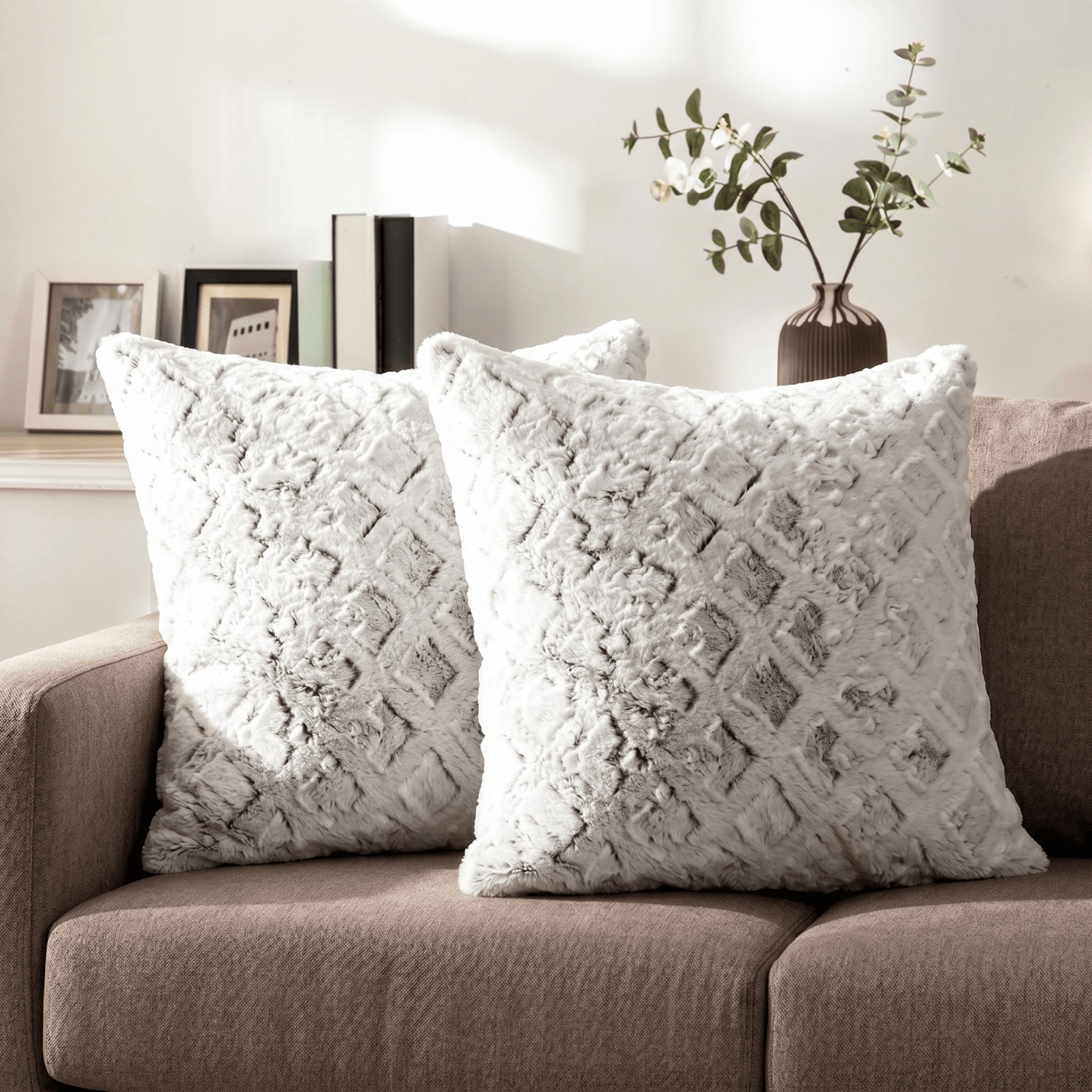 DaDalogy Bedding Dreamy Milky Way White & Purple Embossed Faux Fur Euro Throw Pillow Cover (M3395)