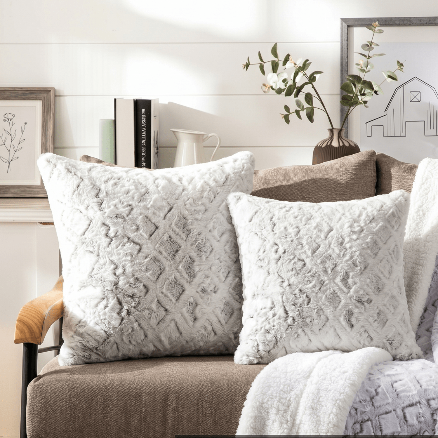 DaDalogy Bedding Dreamy Milky Way White & Purple Embossed Faux Fur Euro Throw Pillow Cover (M3395)
