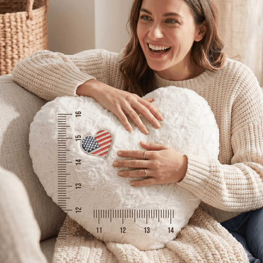 DaDa Bedding Collection Handmade in USA Faux Fur and Sherpa Heart Pillow - Cozy & Decorative Cushion with USA Flag Design - Made in USA - Perfect for Home Decor & Patriotic 4th of July Decor