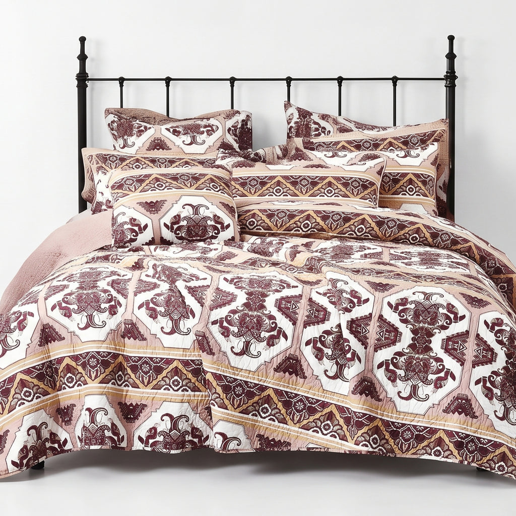 DaDa Bedding Majestic Oriental Kilim Bedspread - Royal Persian Traditional Design Intricate Ornate Ornament Print Coverlet w/ Shams