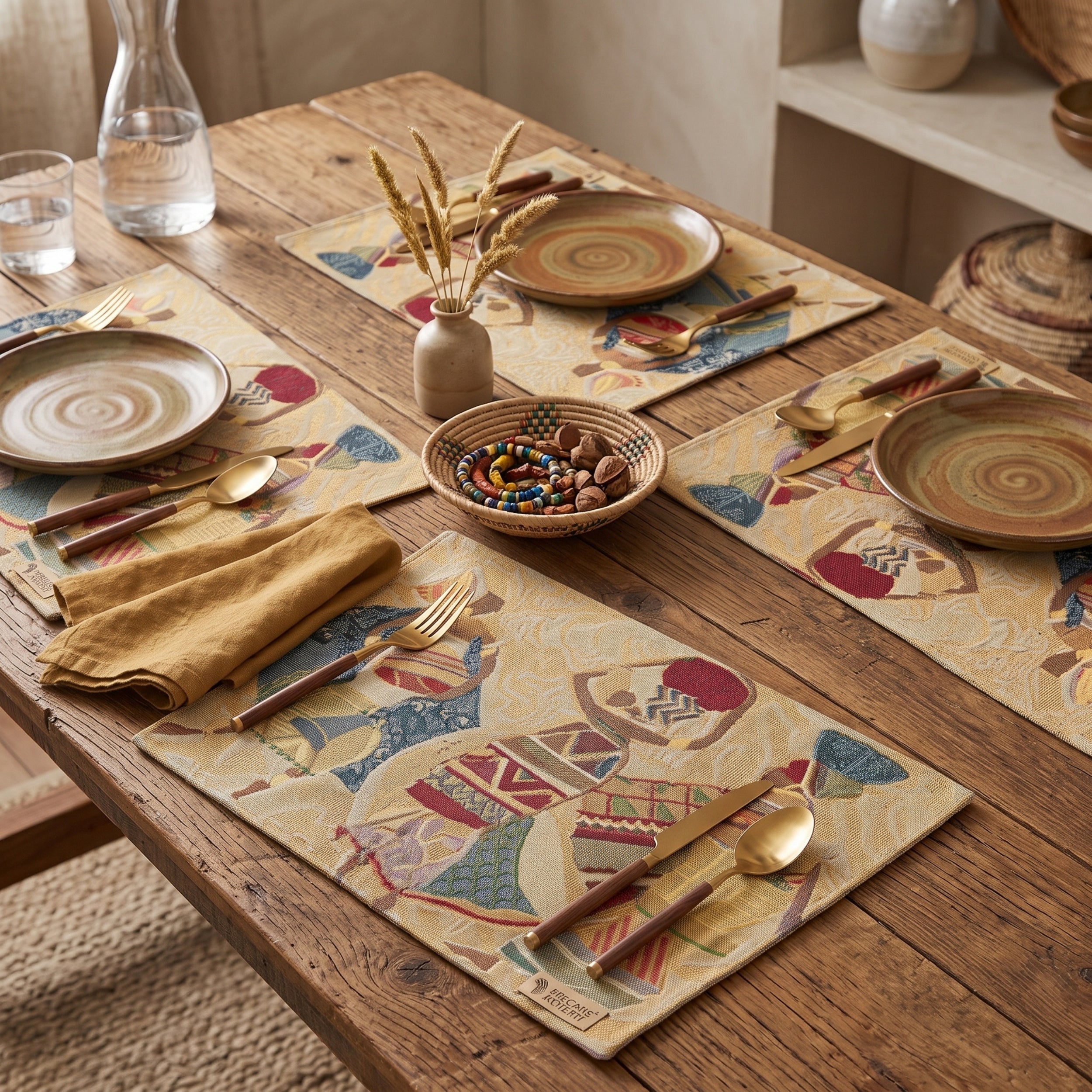 DaDa Bedding Set of 4-Pieces Dancing Women African Kwanzaa Tapestry Dining Table Placemats 13” x 19” (18117)