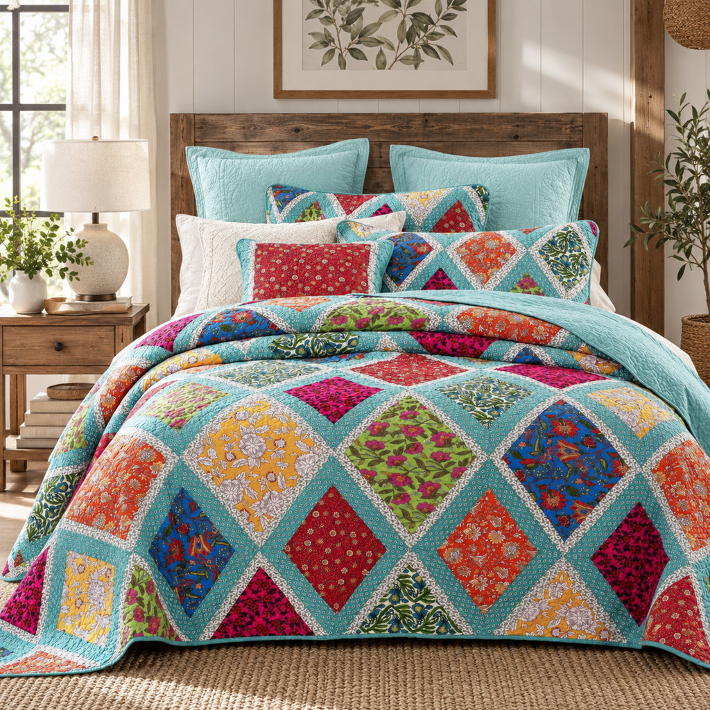 Dada Bedding Fairy Forest Glade Bohemian Floral Cotton Patchwork Bedspread Set (JHW-570)