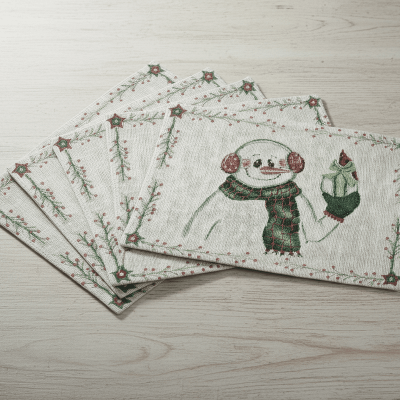 DaDa Bedding Set of 4-Pieces Magical Snowman Holiday Tapestry Placemats 13” x 19” (9733)