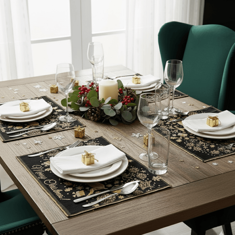 DaDa Bedding Set of 4-Pieces Magical Golden Reindeer Woven Tapestry Dining Table Placemats 13” x 19”