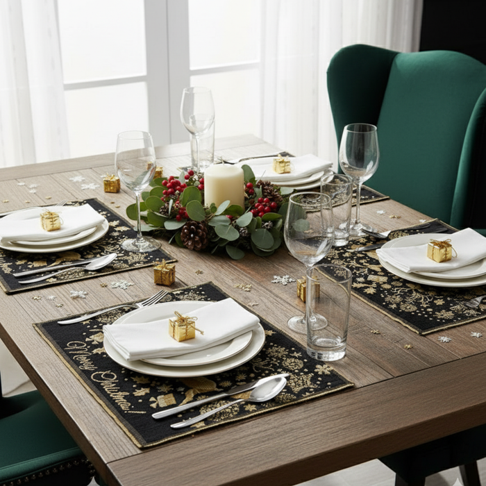 DaDa Bedding Set of 4-Pieces Magical Golden Reindeer Woven Tapestry Dining Table Placemats 13” x 19”