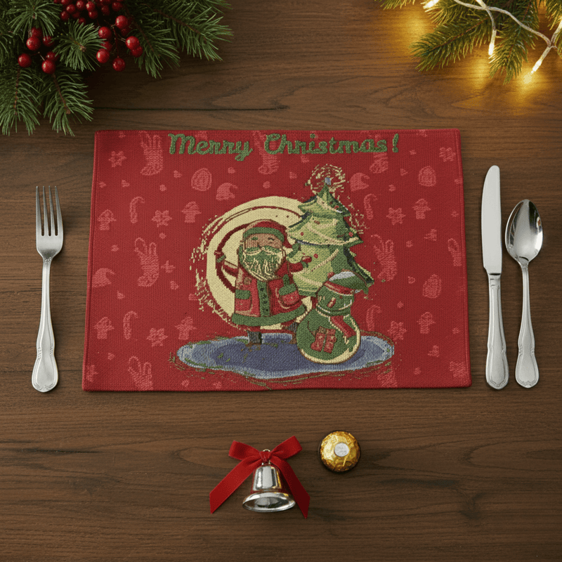 DaDa Bedding Set of 4-Pieces Red Santa Claus Christmas Tapestry Placemats 13” x 19” (17615)