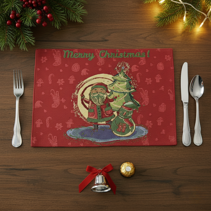 DaDa Bedding Set of 4-Pieces Red Santa Claus Christmas Tapestry Placemats 13” x 19” (17615)