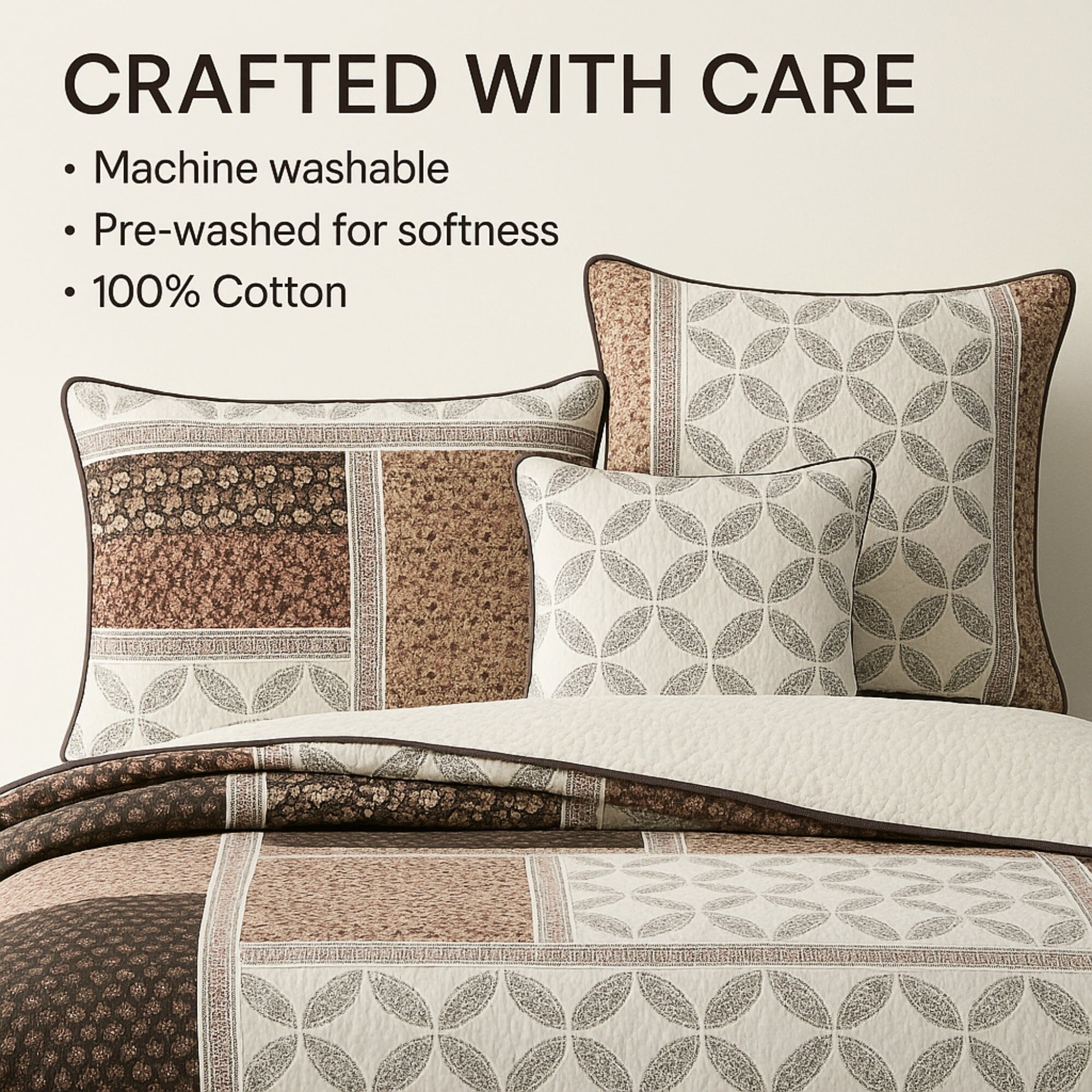 DaDa Bedding Neapolitan Roses Patchwork Cotton Geometric Quilted Bedspread Set (JHW816)