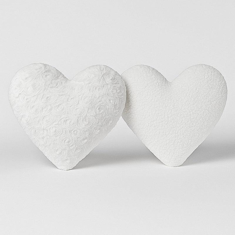 DaDa Bedding White Luxury Roses Romantic Plush Stuffed Heart Throw Pillow - 16” x 14”