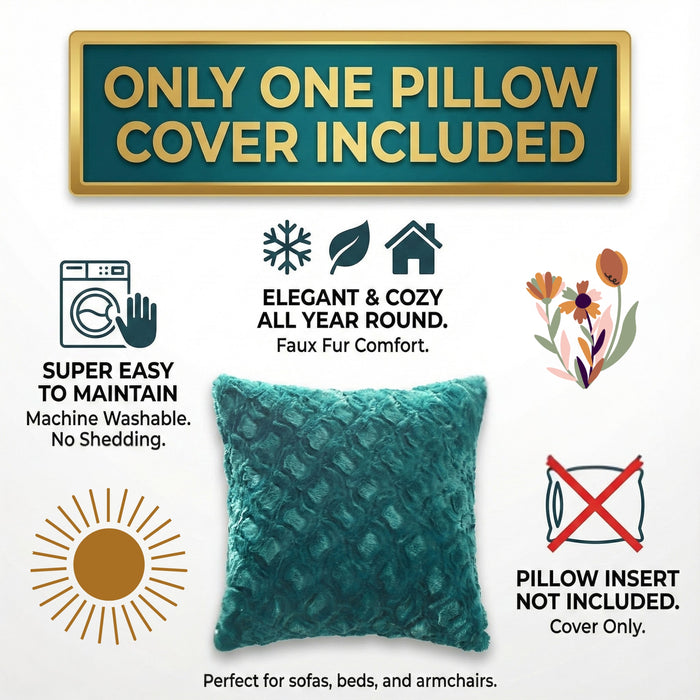 DaDa Bedding Jewel Tones Emerald Green Blue Luxury Faux Fur Throw Pillow Cover (171805)