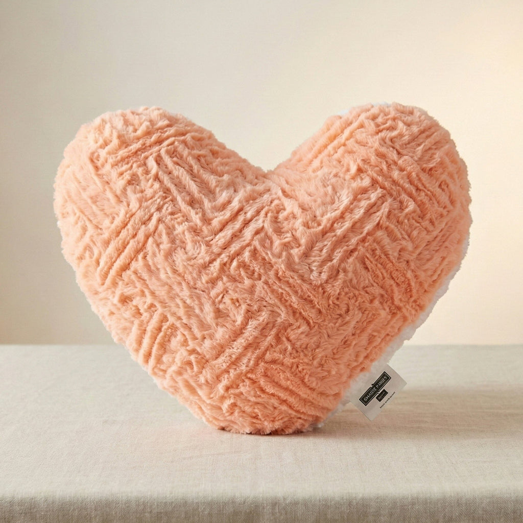 DaDa Bedding Heart Shaped Pillow Coral Peach Pink Faux Fur & Sherpa Soft Decorative Throw Pillow - 14x16 inches Coral Peach for Valentine's Day or Any Special Occasion