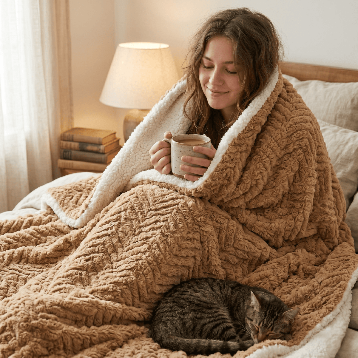 Soft chocolate brown throw blanket with warm faux fur texture