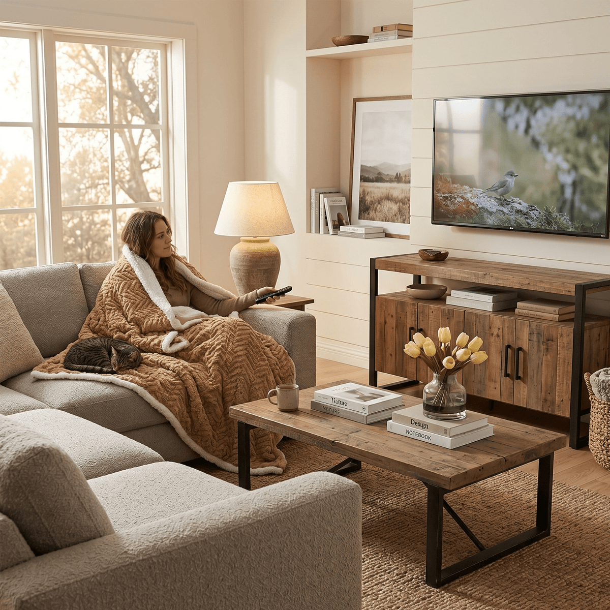 Earthy brown plush throw blanket for cottage bedroom refresh
